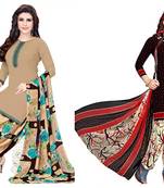 Combo Of 2 Printed Synthetic Unstitched Salwar With Dupatta