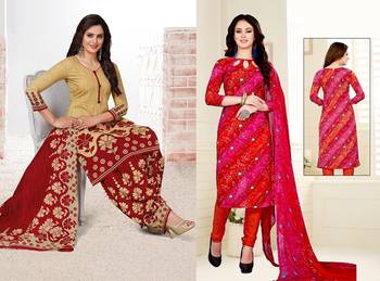 Combo Of 2 Printed Synthetic Unstitched Salwar With Dupatta 1