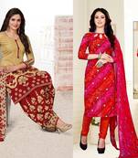 Combo Of 2 Printed Synthetic Unstitched Salwar With Dupatta