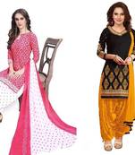 Combo Of 2 Printed Synthetic Unstitched Salwar With Dupatta