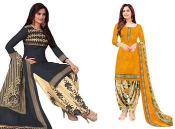 Combo Of 2 Printed Synthetic Unstitched Salwar With Dupatta 1