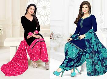 Combo Of 2 Printed Synthetic Unstitched Salwar With Dupatta 1