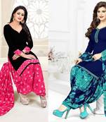 Combo Of 2 Printed Synthetic Unstitched Salwar With Dupatta