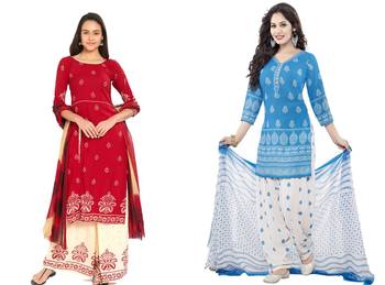 Combo Of 2 Printed Synthetic Unstitched Salwar With Dupatta 1