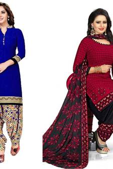 Combo Of 2 Printed Synthetic Unstitched Salwar With Dupatta