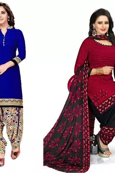 Combo Of 2 Printed Synthetic Unstitched Salwar With Dupatta