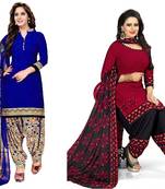 Combo Of 2 Printed Synthetic Unstitched Salwar With Dupatta