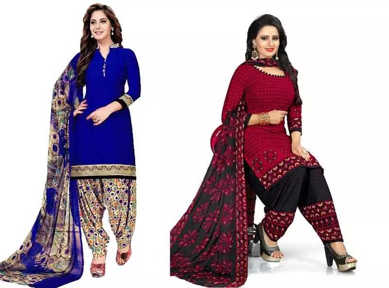 Combo Of 2 Printed Synthetic Unstitched Salwar With Dupatta