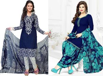 Combo Of 2 Printed Synthetic Unstitched Salwar With Dupatta 1