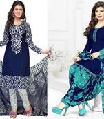 Combo Of 2 Printed Synthetic Unstitched Salwar With Dupatta