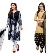 Combo Of 2 Printed Synthetic Unstitched Salwar With Dupatta