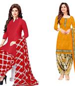 Combo Of 2 Printed Synthetic Unstitched Salwar With Dupatta