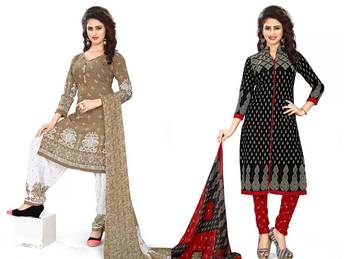 Combo Of 2 Printed Synthetic Unstitched Salwar With Dupatta 1