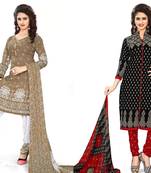 Combo Of 2 Printed Synthetic Unstitched Salwar With Dupatta