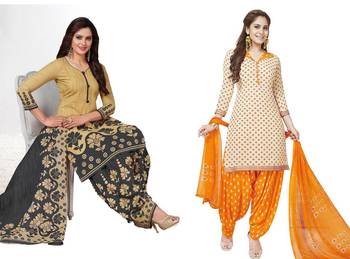 Combo Of 2 Printed Synthetic Unstitched Salwar With Dupatta 1