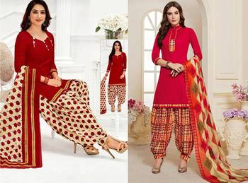 Combo Of 2 Printed Synthetic Unstitched Salwar With Dupatta 1