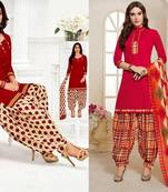 Combo Of 2 Printed Synthetic Unstitched Salwar With Dupatta