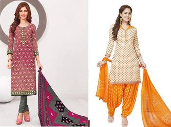 Combo Of 2 Printed Synthetic Unstitched Salwar With Dupatta 1