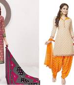 Combo Of 2 Printed Synthetic Unstitched Salwar With Dupatta