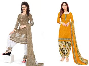 Combo Of 2 Printed Synthetic Unstitched Salwar With Dupatta 1