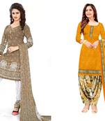 Combo Of 2 Printed Synthetic Unstitched Salwar With Dupatta