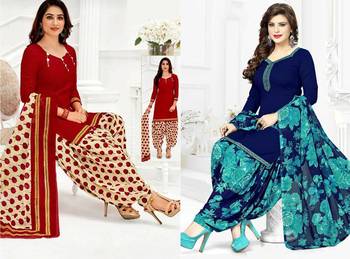 Combo Of 2 Printed Synthetic Unstitched Salwar With Dupatta 1