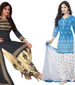 Combo Of 2 Printed Synthetic Unstitched Salwar With Dupatta