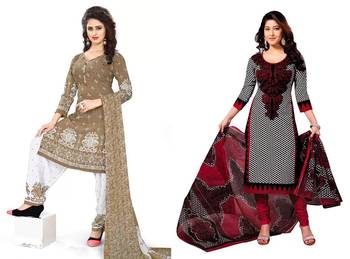 Combo Of 2 Printed Synthetic Unstitched Salwar With Dupatta 1