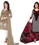 Combo Of 2 Printed Synthetic Unstitched Salwar With Dupatta