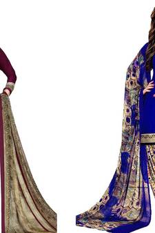 Combo Of 2 Printed Synthetic Unstitched Salwar With Dupatta