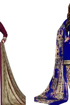 Combo Of 2 Printed Synthetic Unstitched Salwar With Dupatta