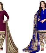 Combo Of 2 Printed Synthetic Unstitched Salwar With Dupatta