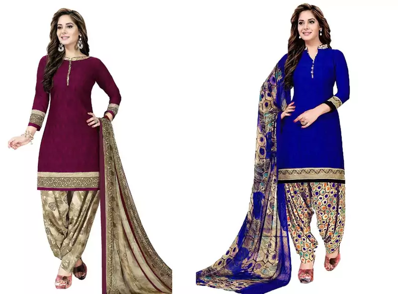 Combo Of 2 Printed Synthetic Unstitched Salwar With Dupatta