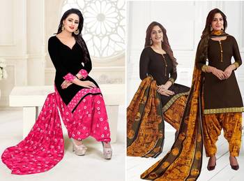 Combo Of 2 Printed Synthetic Unstitched Salwar With Dupatta 1