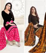 Combo Of 2 Printed Synthetic Unstitched Salwar With Dupatta
