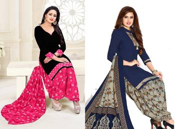 Combo Of 2 Printed Synthetic Unstitched Salwar With Dupatta 1