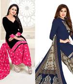 Combo Of 2 Printed Synthetic Unstitched Salwar With Dupatta