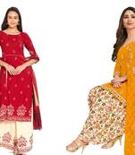 Combo Of 2 Printed Synthetic Unstitched Salwar With Dupatta