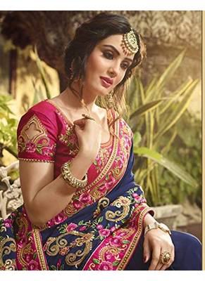 Blue Embroidered Fancy Fabric Saree With Blouse 2