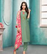 Green printed silk salwar