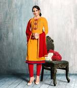 Orange printed cotton salwar