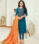 Blue printed silk salwar