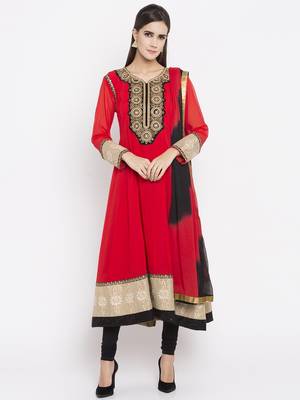 Red printed georgette salwar 1