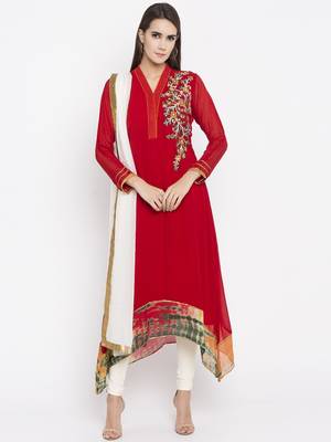 Red printed georgette salwar 1