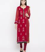 Red printed georgette salwar