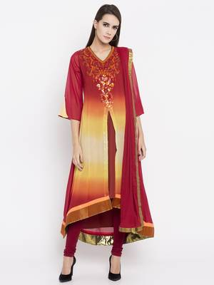 Red printed georgette salwar 1