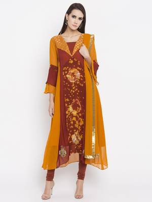 Mustard printed georgette salwar 1