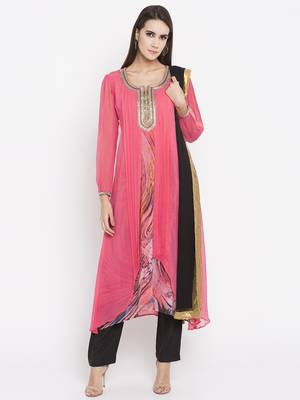 Pink printed georgette salwar 1