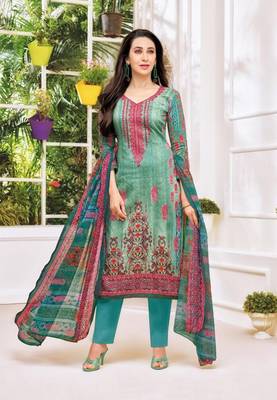 Turquoise printed satin salwar 1