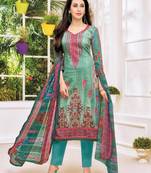 Turquoise printed satin salwar